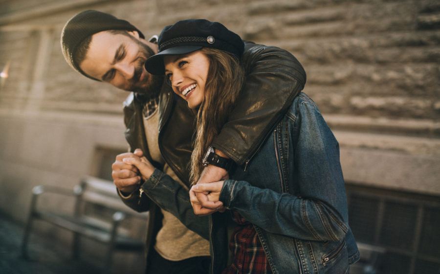 Happy young couple hugging