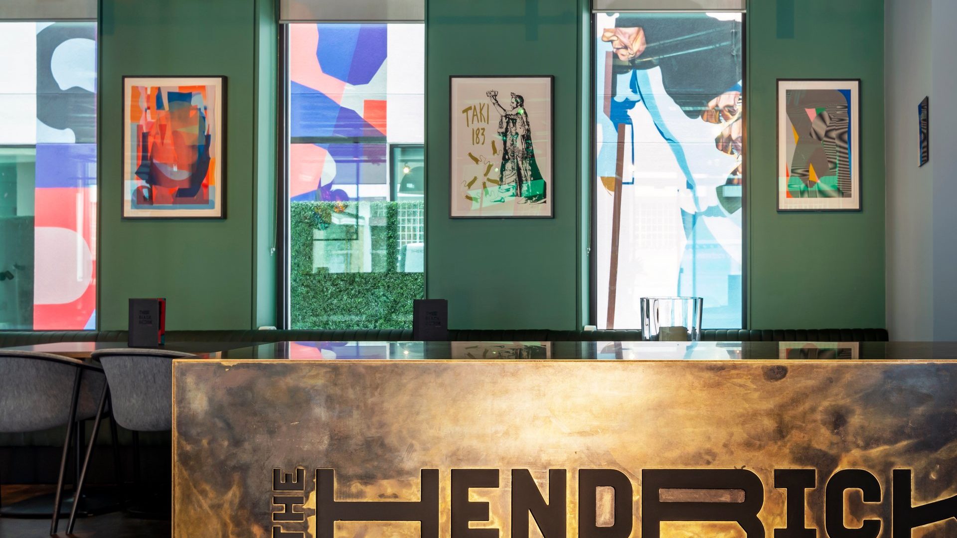 The Hendrick Lobby desk with logo