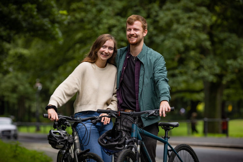Cycling around the Dublin 7 Neighbourhood, this couple stop for a photograph