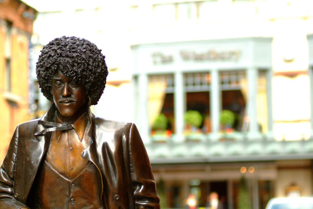 A close up portrait of the legendary Irish musician Phil Lynott