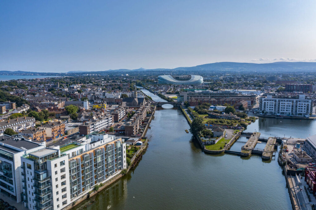 An overhead image of the outdoor gig venue the Aviva Stadium